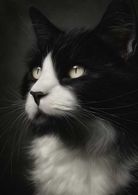 Close-up of a Black and White Cat
