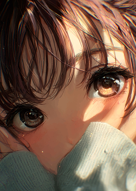 Anime Girl Peeking Over Sweater