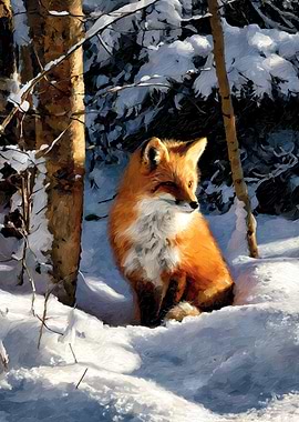 Red Fox in Snowy Forest