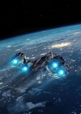 Spaceship over Earth at Night