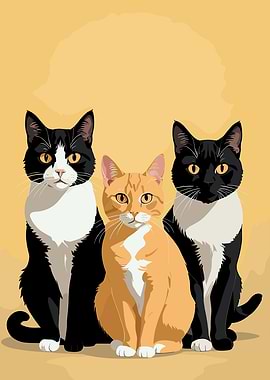 Three Cats Posing Together