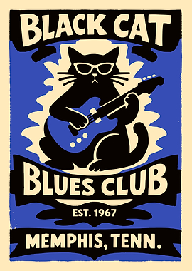Black Cat Blues Club Memphis Poster