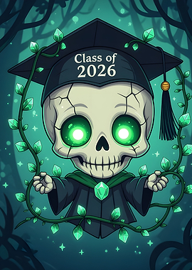 Graduation Skeleton with Emerald Vines