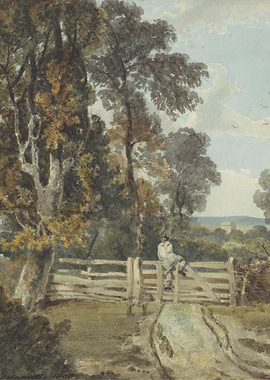 Man on a Wooden Gate in a Landscape