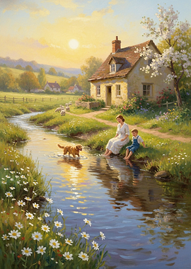 Idyllic Countryside Scene at Sunset