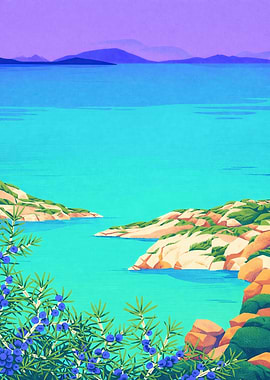 Coastal landscape with juniper and sea