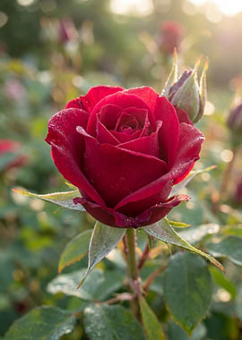 Red Rose with Dew Drops