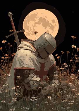 Knight in a Field Under the Moon