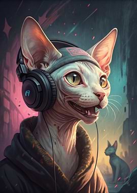 Sphynx Cat DJ with Headphones