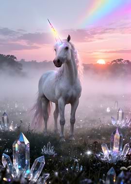 Magical Unicorn in a Crystal Meadow