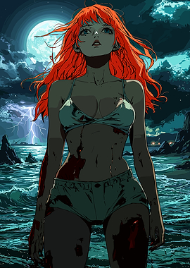 Anime Girl in Stormy Seas