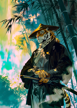 Tiger Samurai in Bamboo Forest