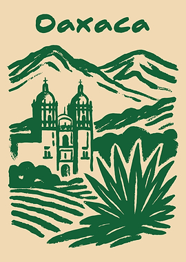 Oaxaca Landscape with Church and Agave