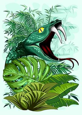 Aggressive Green Snake in Jungle