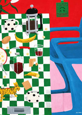 Breakfast Scene with Tiger and Bananas