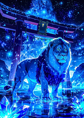Mystical Blue Lion by Torii Gate