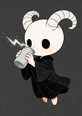 Cute Horned Character Drinking from Can