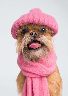 Cozy Brussels Griffon Dog Wearing Pink Winter Accessories