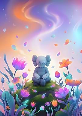 KAWS Companion Meditating in a Floral Dreamscape