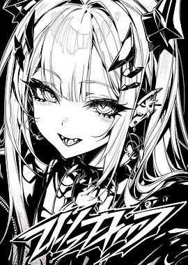 Gothic Anime Girl with Sharp Fangs