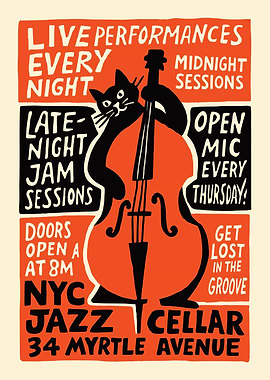 Jazz Cellar Cat Poster