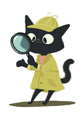 Detective Cat with Magnifying Glass