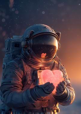 Astronaut Holding a Pink Glowing Heart