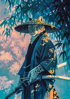 Leopard Samurai in Bamboo Forest