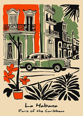La Habana Vintage Car Poster