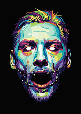 Distorted Portrait with Barbed Wire Mouth