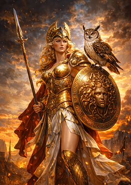 Goddess Athena with Owl and Spear
