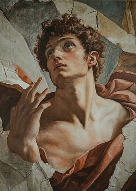 Painting of a man looking up