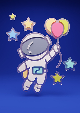 Astronaut with Balloons and Stars