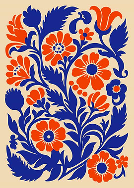 Blue and Orange Floral Pattern