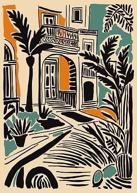 Tropical Courtyard with Balcony