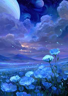 Alien Floral Landscape with Planets