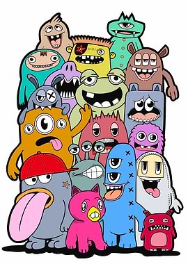 Group of Cute Cartoon Monsters