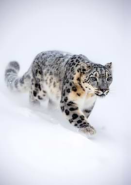 Snow Leopard in Snowy Landscape