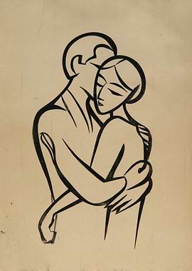 Couple Embracing in Minimalist Style