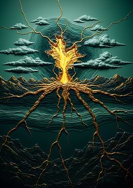 Golden mountains and Tree of Life Roots poster