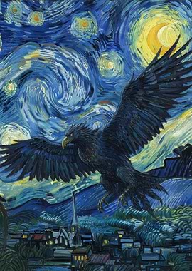 Eagle Over Starry Night Village