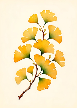 Ginkgo Biloba Branch with Yellow Leaves
