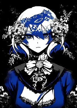 Anime Girl with Blue Floral Headdress