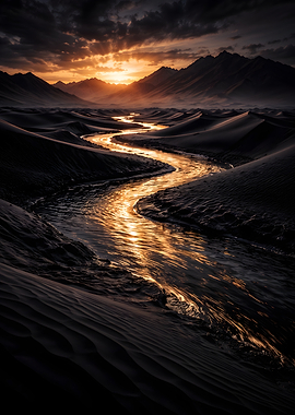 River of Gold – Dark Desert Sunset Serenity