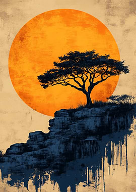 African Tree Silhouette at Sunset
