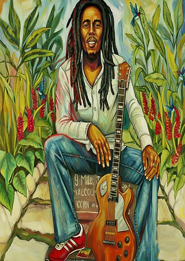 Bob Marley with Guitar in Nature