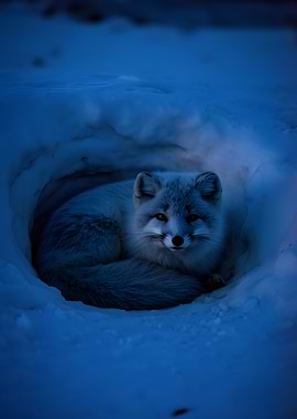 Arctic Fox in Snowy Den