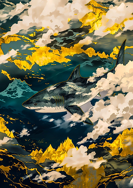 Shark golden clouds