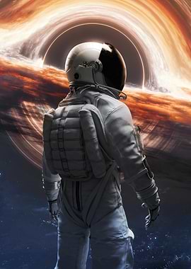 Astronaut facing a black hole