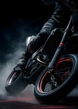 Motorcyclist in action with glowing wheels